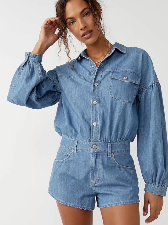 Free People Pants - Free People Zodiac Chambray Denim One-Piece Romper